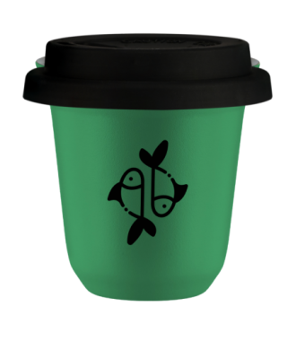 Kubek 150 ml ZIELONY "Ryby", z czarną pokrywką Kubek 150 ml ZIELONY "Ryby", z czarną pokrywką