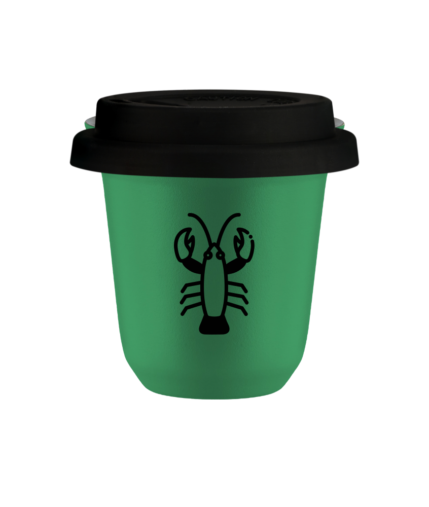 Kubek 150 ml ZIELONY "Rak (czarny)", z czarną pokrywką