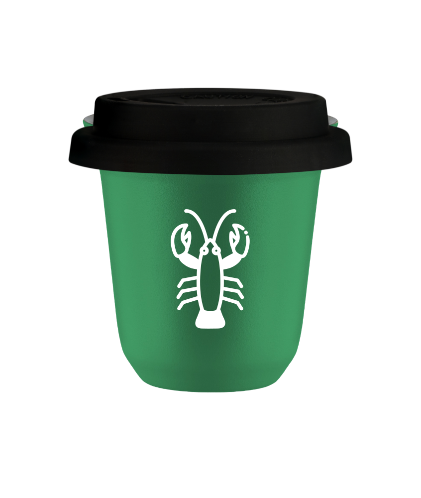 Kubek 150 ml ZIELONY "Rak (biały)", z czarną pokrywką
