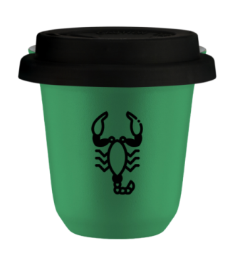Kubek 150 ml ZIELONY "Skorpion", z czarną pokrywką Kubek 150 ml ZIELONY "Skorpion", z czarną pokrywką