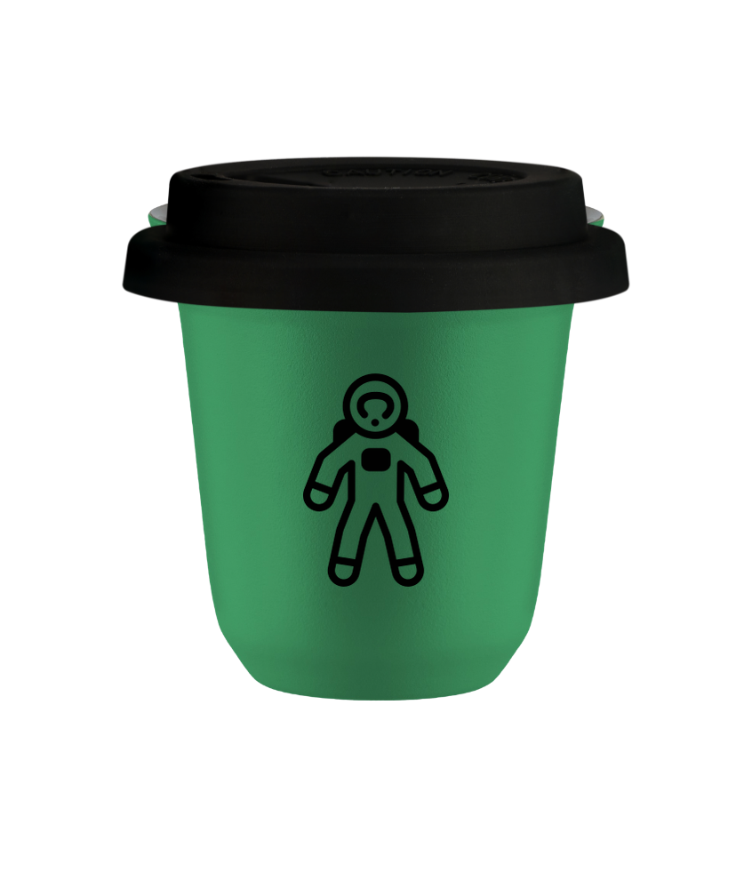 Kubek 150 ml ZIELONY "Astronauta", z czarną pokrywką
