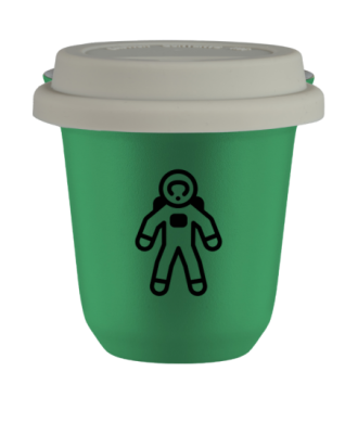 Kubek 150 ml ZIELONY "Astronauta", z białą pokrywką Kubek 150 ml ZIELONY "Astronauta", z białą pokrywką