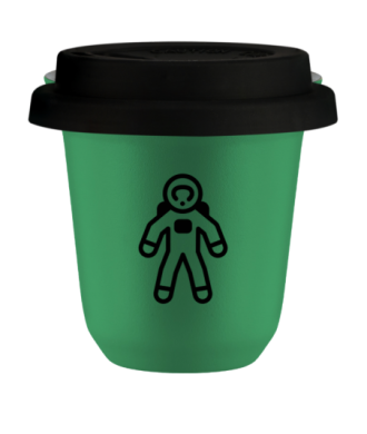 Kubek 150 ml ZIELONY "Astronauta (czarny)", z czarną pokrywką Kubek 150 ml ZIELONY "Astronauta (czarny)", z czarną pokrywką