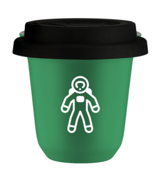 Kubek 150 ml ZIELONY "Astronauta (biały)", z czarną pokrywką Kubek 150 ml ZIELONY "Astronauta (biały)", z czarną pokrywką