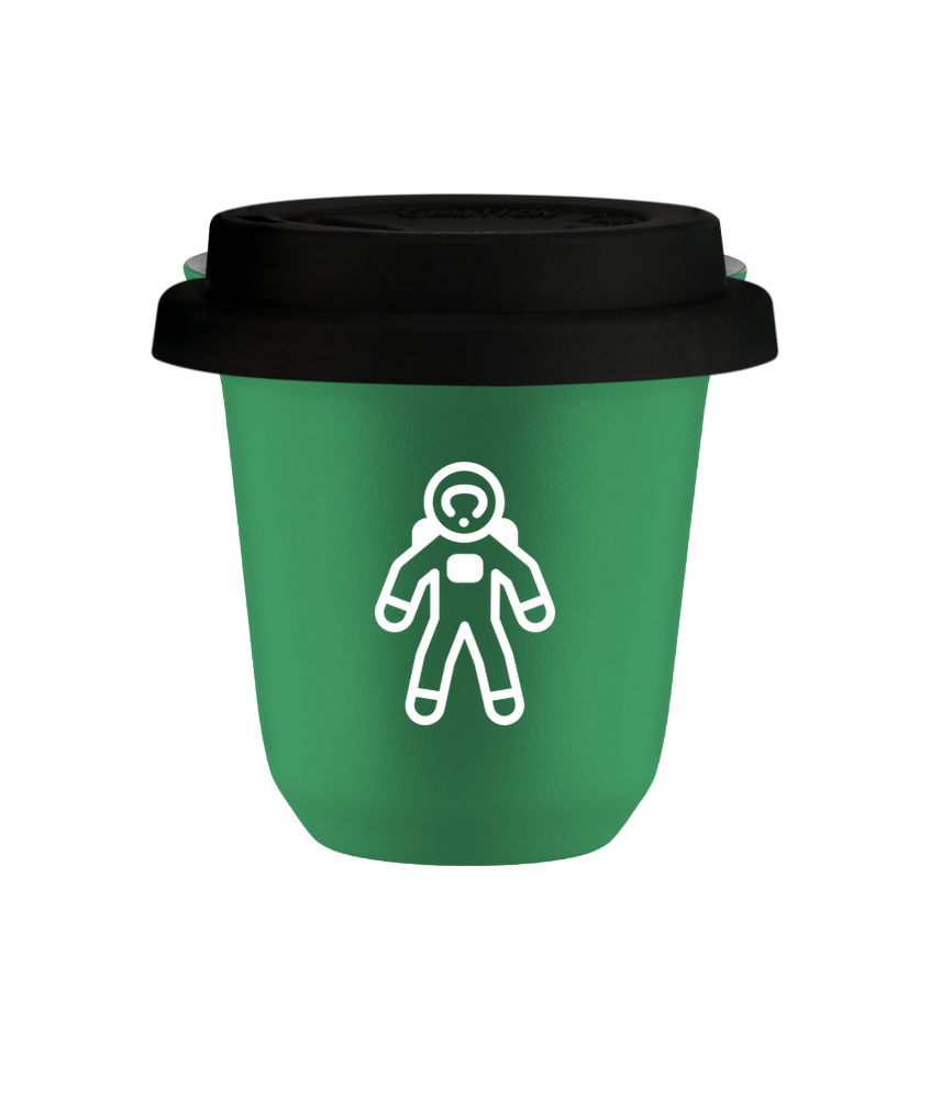 Kubek 150 ml ZIELONY "Astronauta (biały)", z czarną pokrywką
