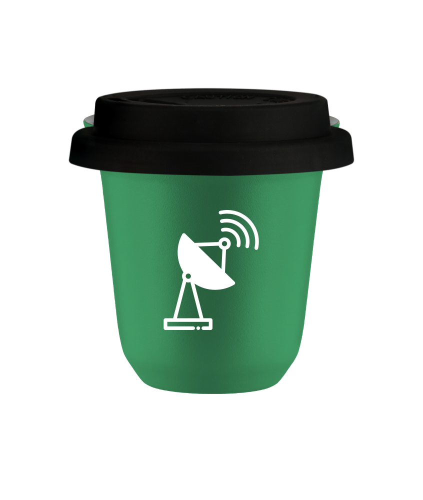 Kubek 150 ml ZIELONY "Antena (biały)", z czarną pokrywką