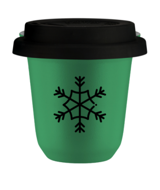 Kubek 150 ml ZIELONY "Śnieżynka (czarny)", z czarną pokrywką Kubek 150 ml ZIELONY "Śnieżynka (czarny)", z czarną pokrywką