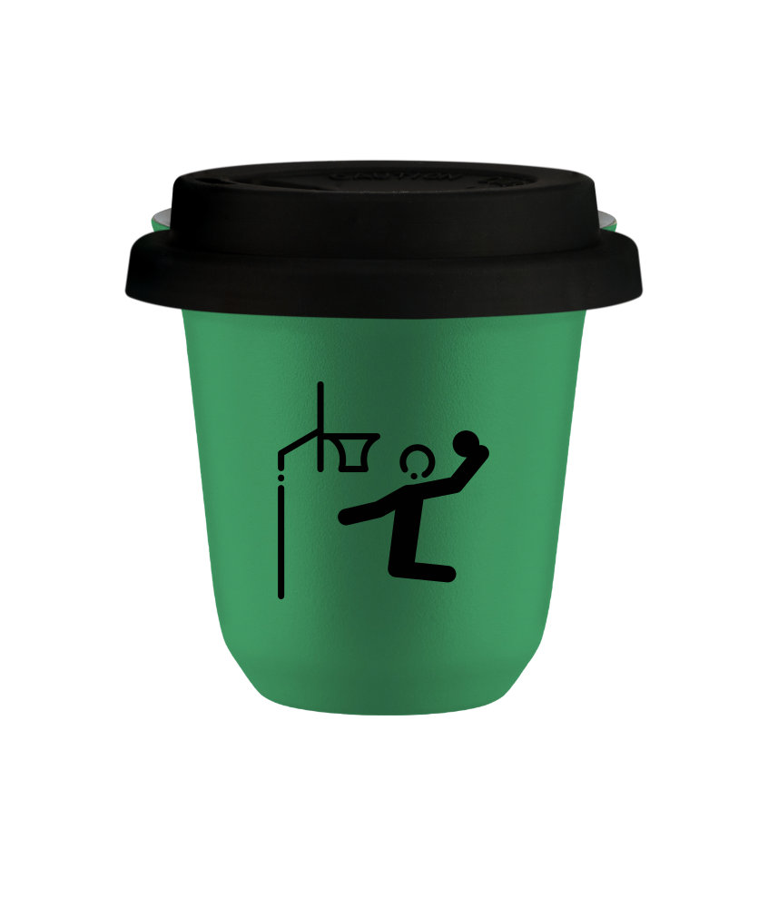 Kubek 150 ml ZIELONY "Koszykówka", z czarną pokrywką