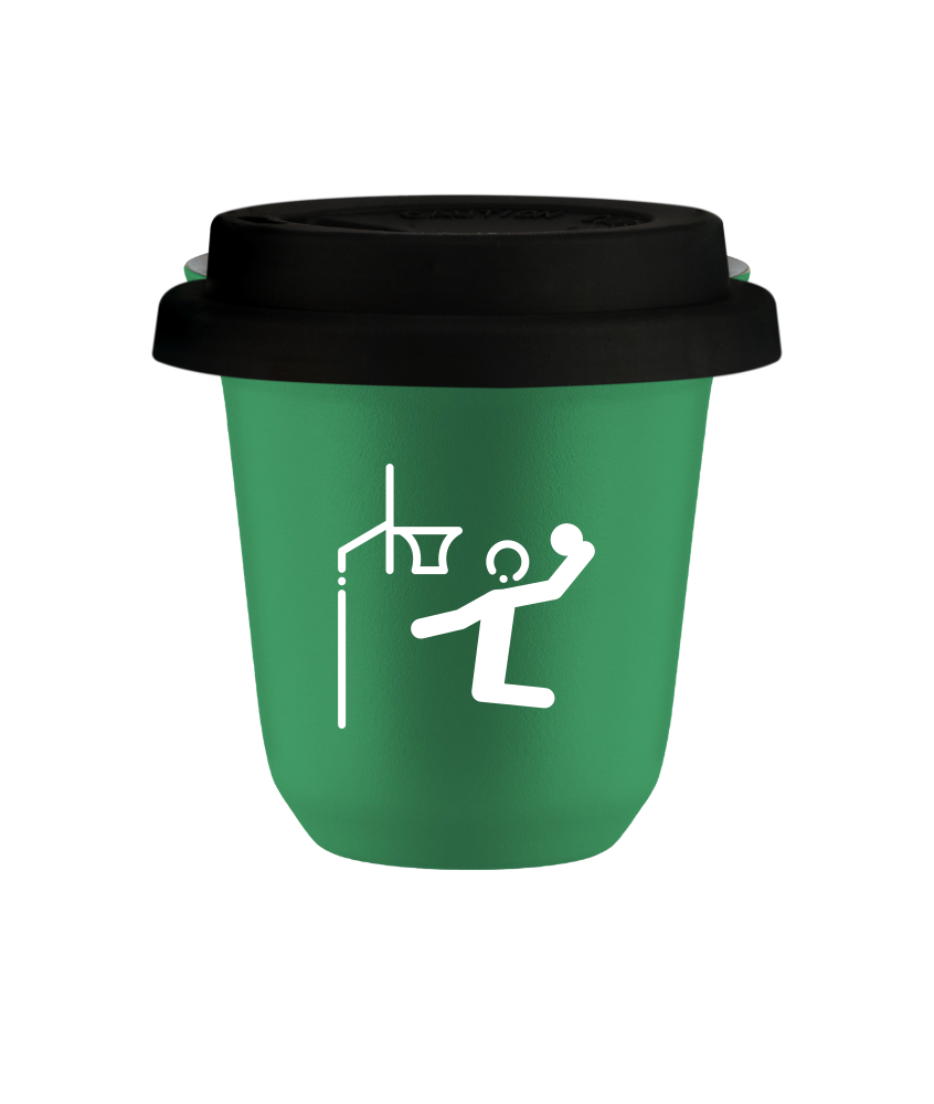 Kubek 150 ml ZIELONY "Koszykówka (biały)", z czarną pokrywką