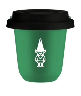 Kubek 150 ml ZIELONY "Krasnal 1 (biały)", z czarną pokrywką Kubek 150 ml ZIELONY "Krasnal 1 (biały)", z czarną pokrywką