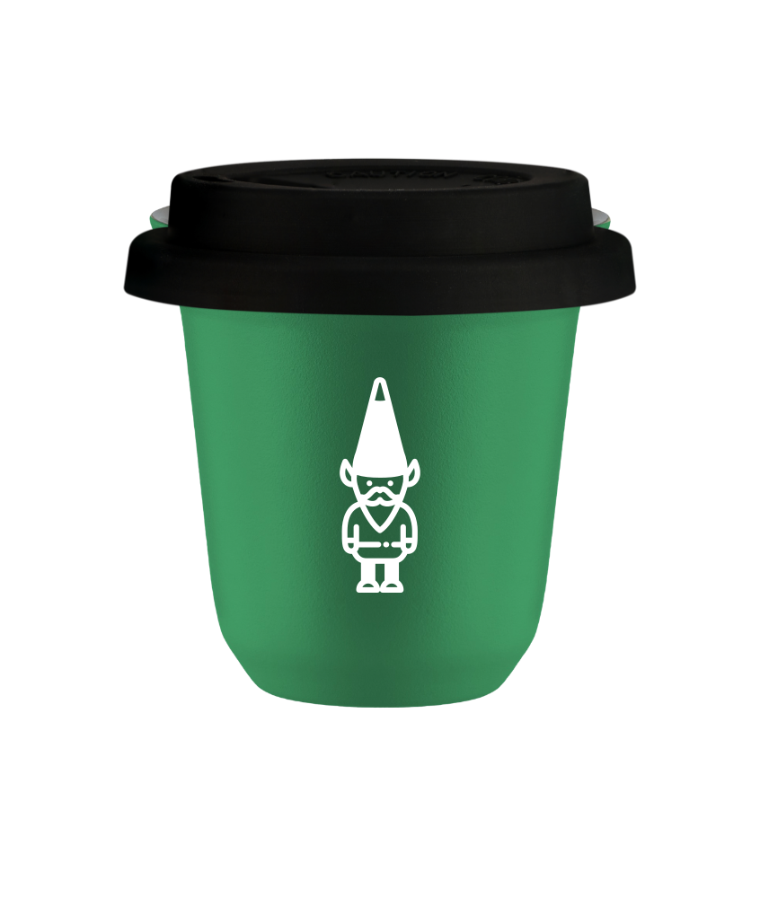 Kubek 150 ml ZIELONY "Krasnal 1 (biały)", z czarną pokrywką