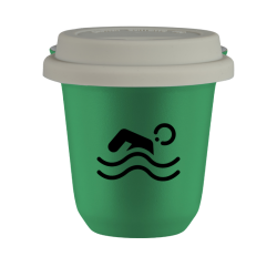Cup 150 ml GREEN "Swimming (black)", with white lid