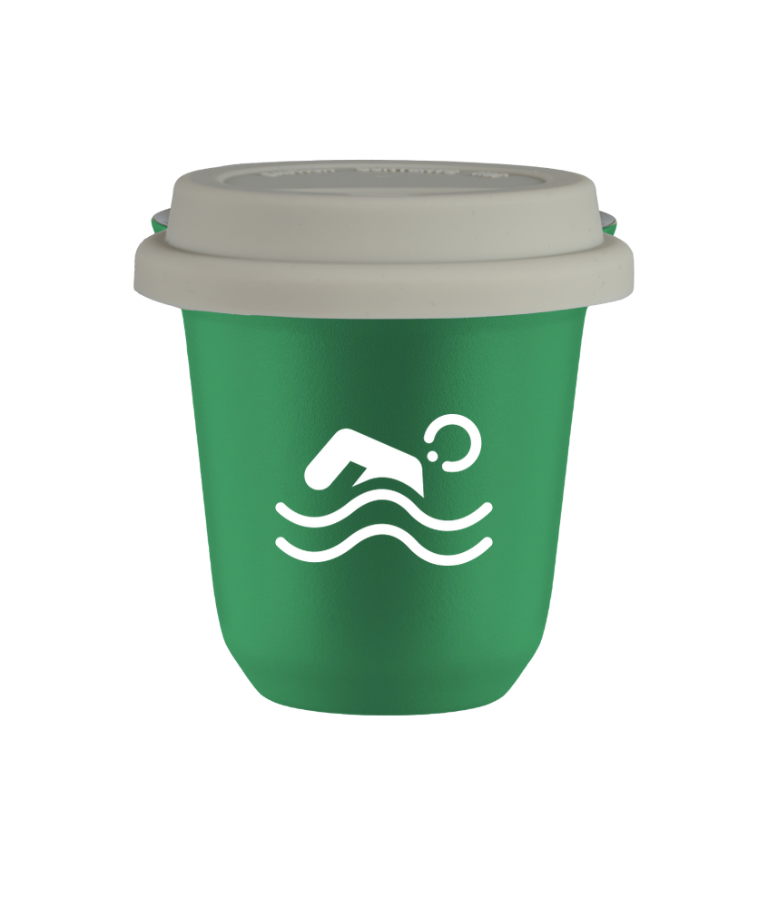 Cup 150 ml GREEN "Swimming (white)", with white lid