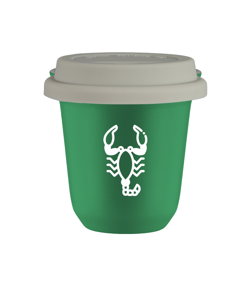 Cup 240 ml GREEN "Scorpio (white)", with white lid