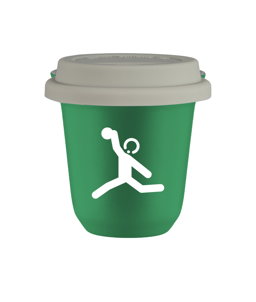 Cup 240 ml GREEN "Discus throw (white)", with white lid