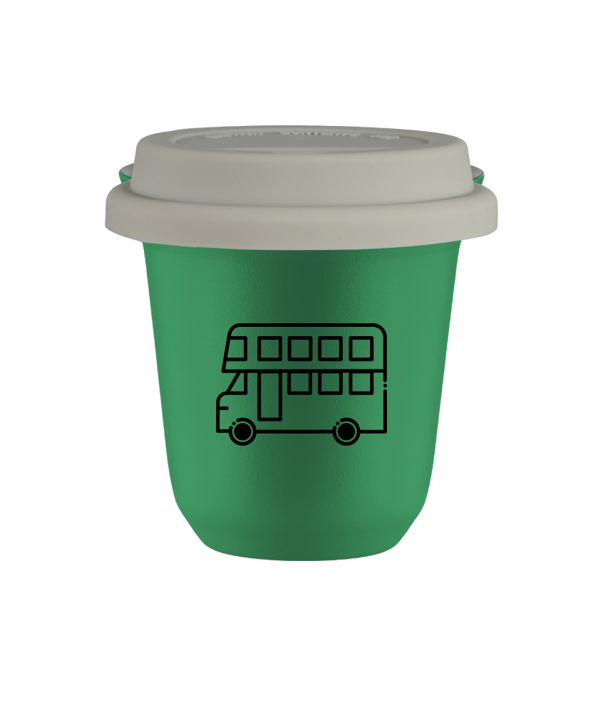 Cup 80 ml GREEN "Bus", with white lid