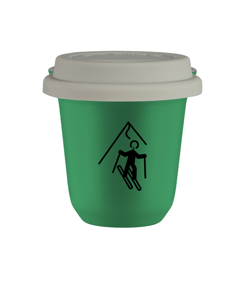 Cup 80 ml GREEN "Skiing (black)", with white lid