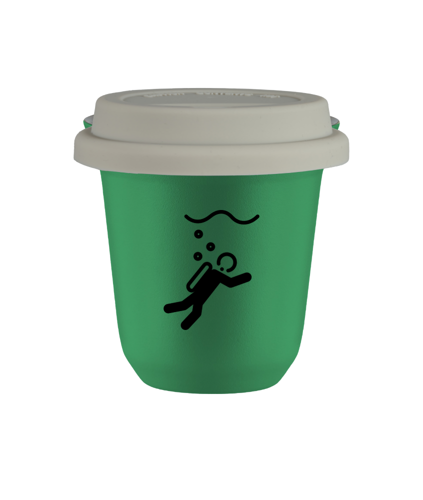 Cup 80 ml GREEN "Diving", with white lid