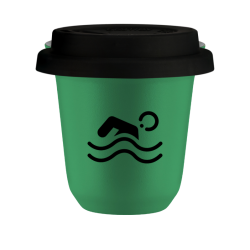 Cup 80 ml GREEN "Swimming (black)", with black lid
