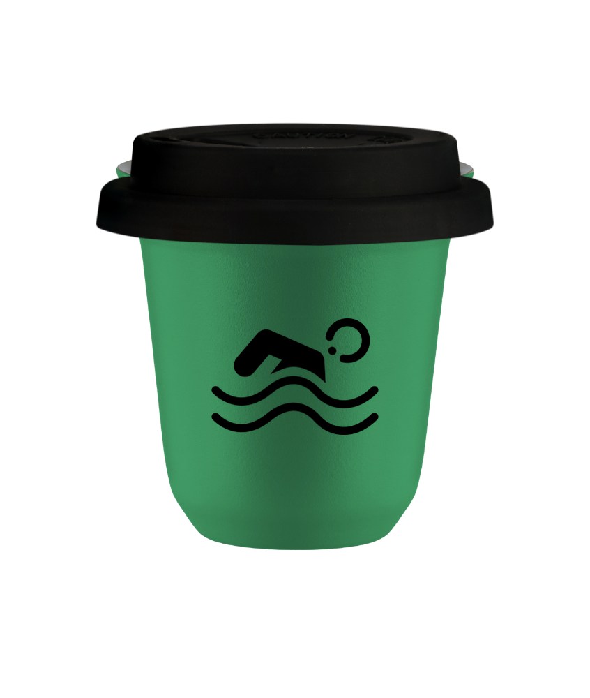 Cup 80 ml GREEN "Swimming (black)", with black lid