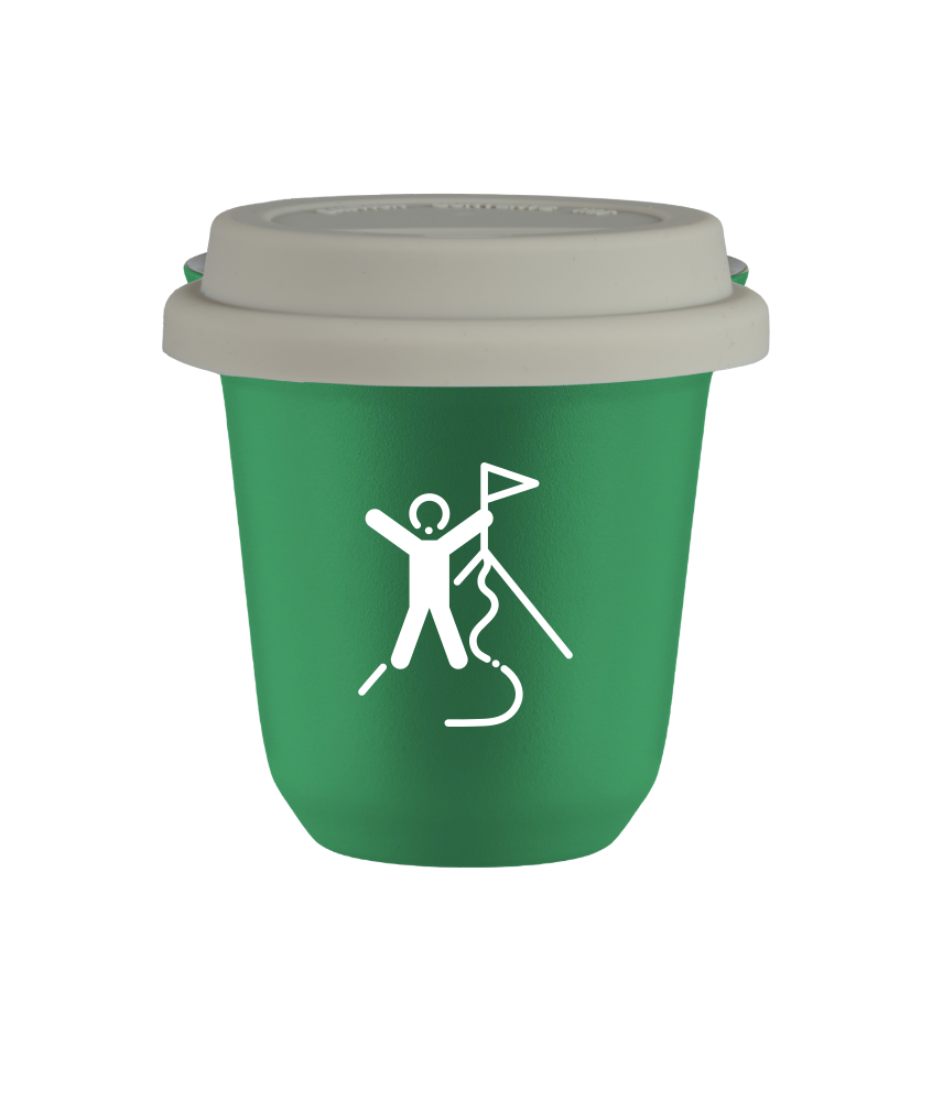 Cup 80 ml GREEN "Climbing 1 (white)", with white lid