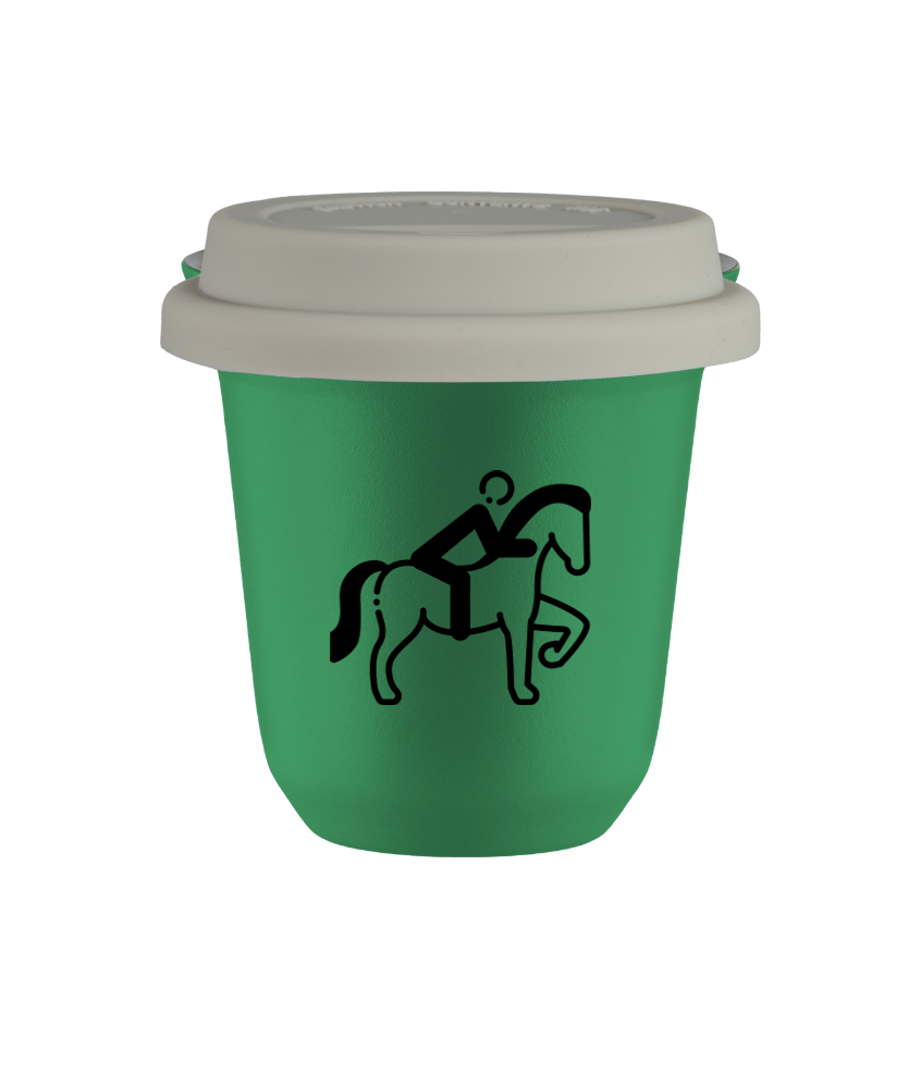 Cup 80 ml GREEN "Equestrianism 2 (black)", with white lid