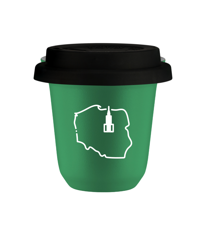 Cup 80 ml GREEN "Poland (white)", with black lid
