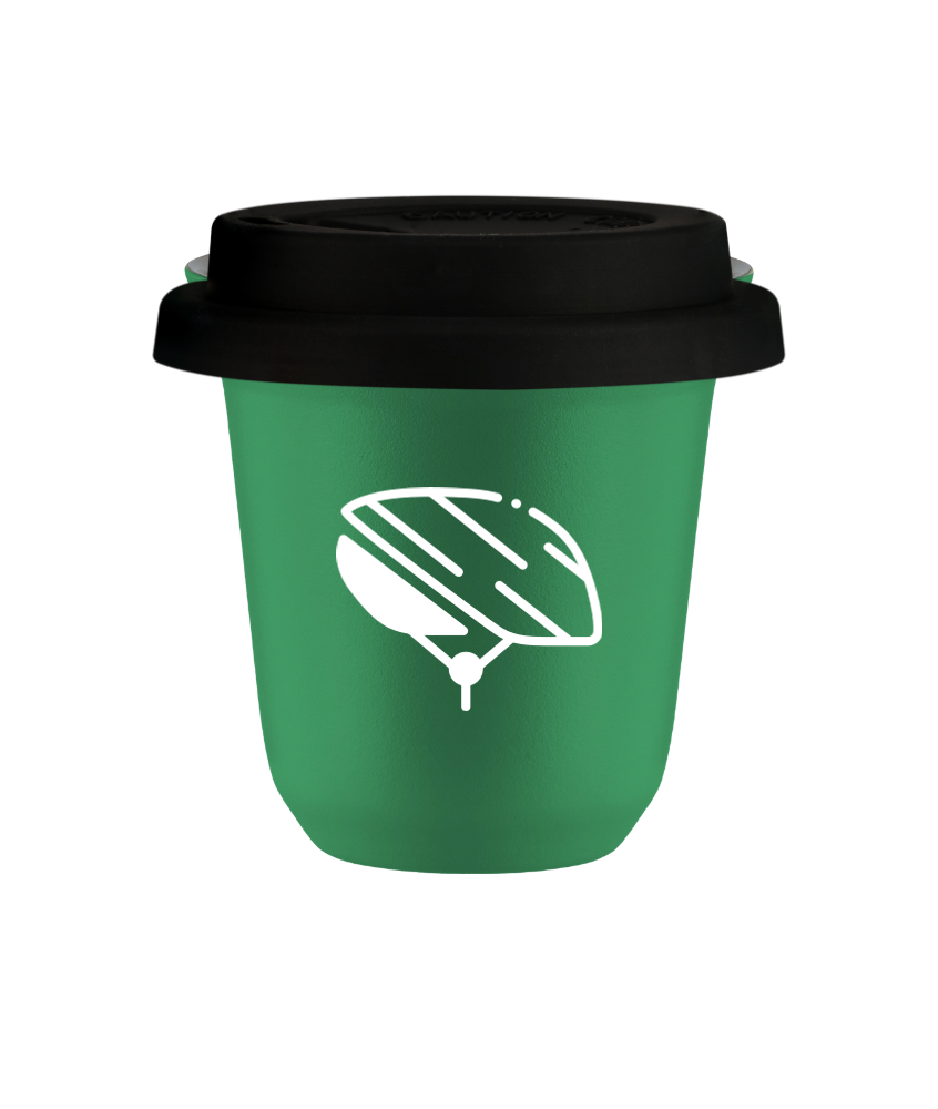 Cup 80 ml GREEN "Helmet (white)", with black lid