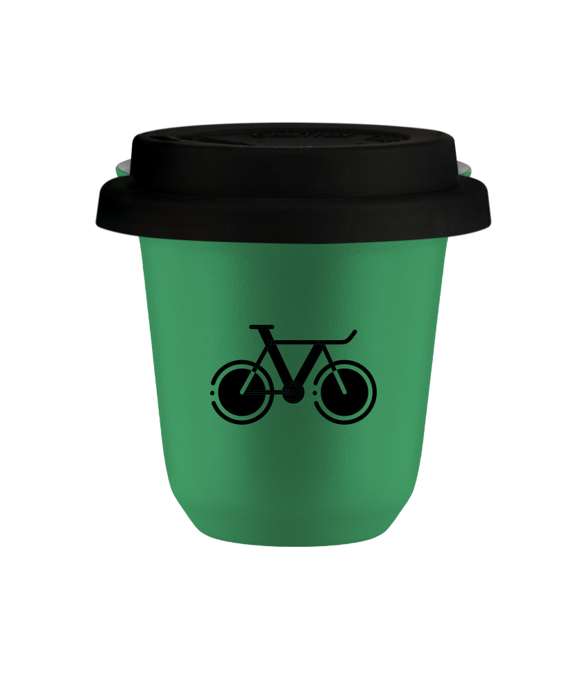 Cup 80 ml GREEN "Bicycle 1 (black)", with black lid