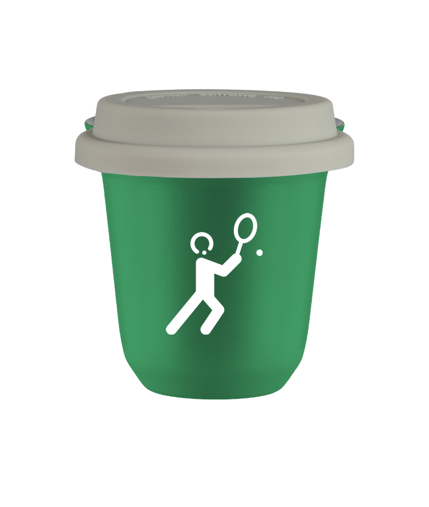 Kubek 80 ml ZIELONY "Rower 2 (biały)", z białą pokrywką