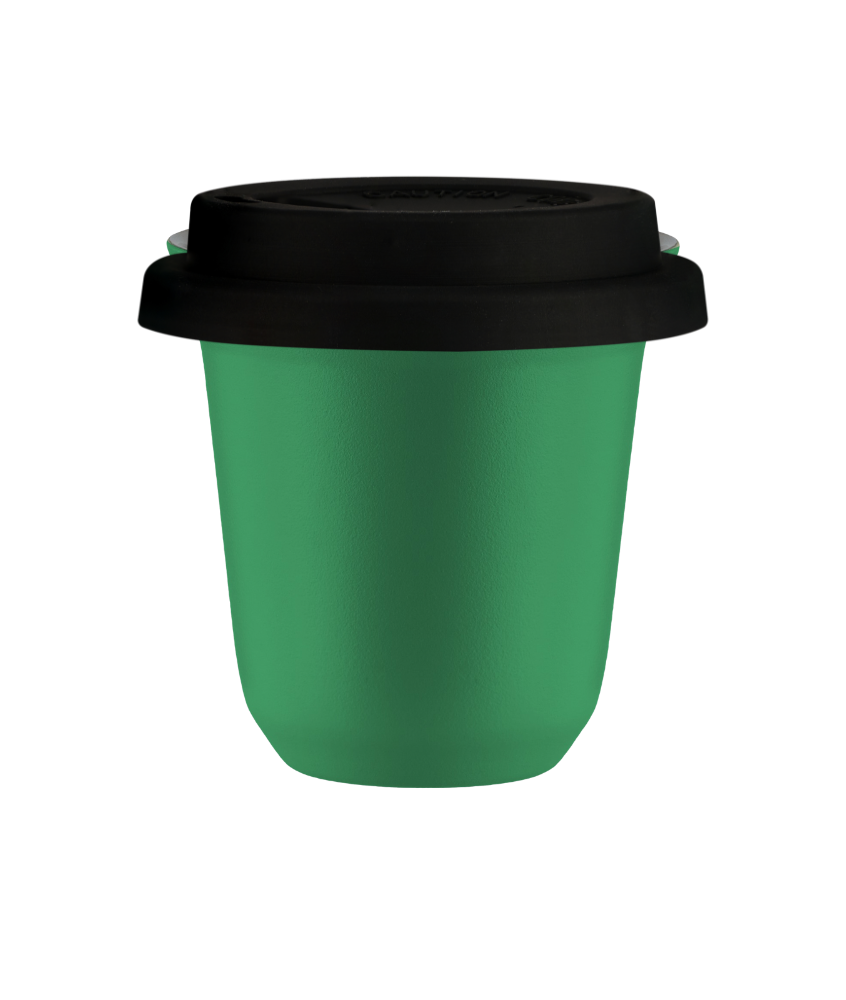Kubek 150 ml ZIELONY, z czarną pokrywką