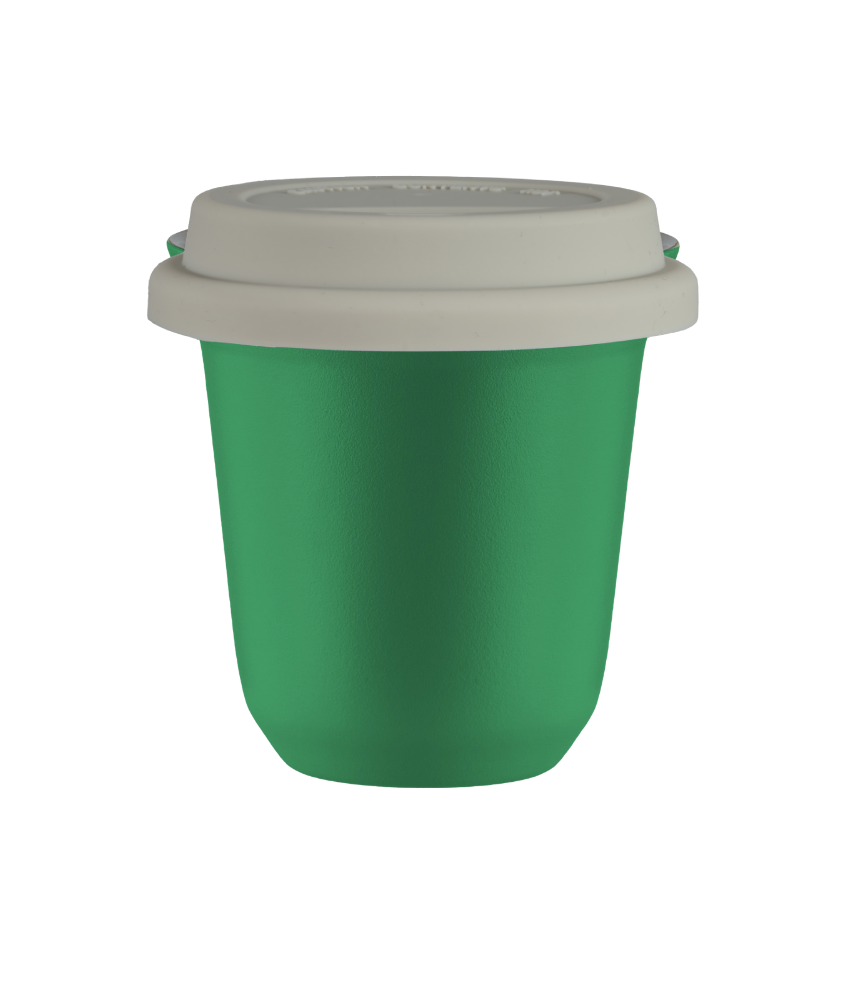 Kubek 150 ml ZIELONY, z białą pokrywką