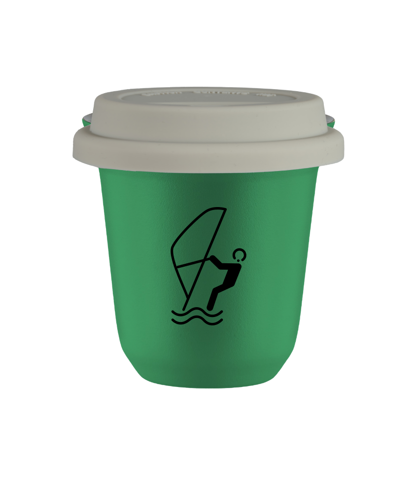 Cup 150 ml GREEN "Water sports", with white lid
