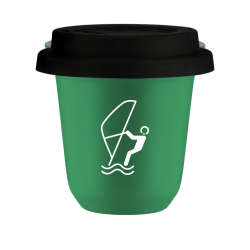 Cup 150 ml GREEN "Water sports (white)", with black lid