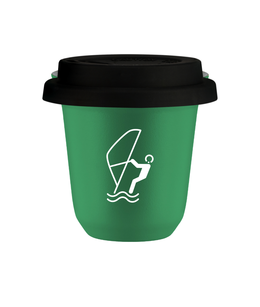 Cup 150 ml GREEN "Water sports (white)", with black lid