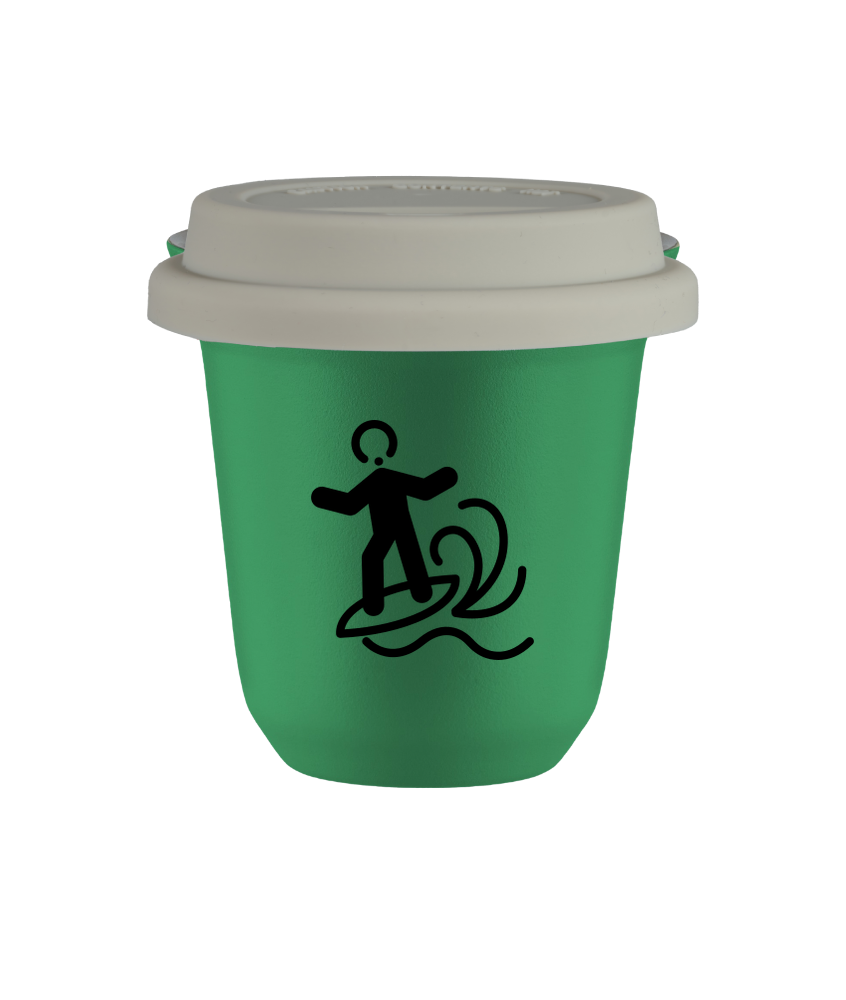 Cup 150 ml GREEN "Windsurfing", with white lid
