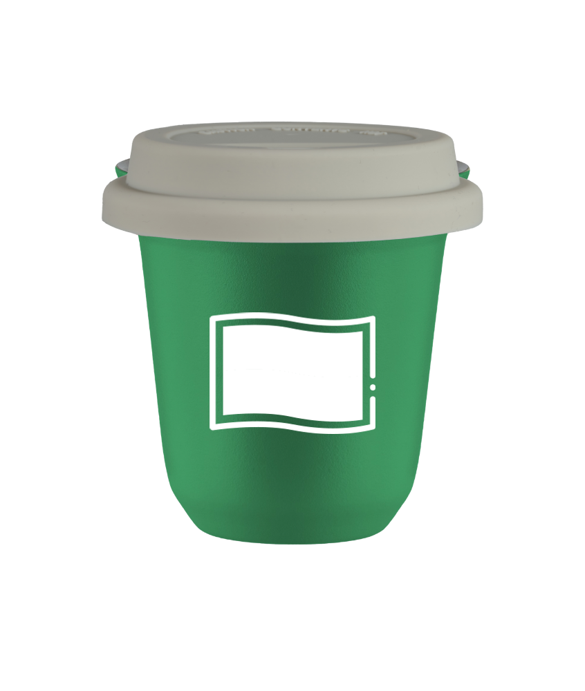 Cup 150 ml GREEN "Polish flag (white)", with white lid