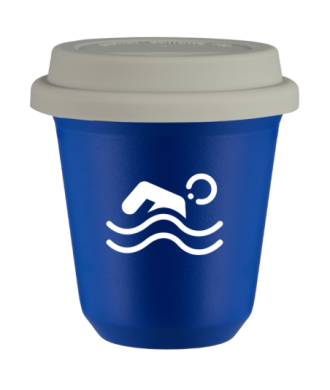 Kubek navy blue 150 ml, PLYWAK (bialy) z pokrywka biala