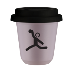 Kubek 150 ml LAWENDOWY "Rzut dyskiem (czarny)", z czarną pokrywką