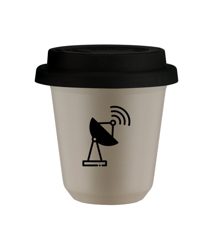 Kubek 150 ml BEŻOWY "Antena (czarny)", z czarną pokrywką