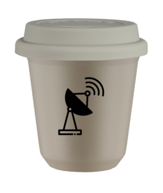 Kubek 150 ml BEŻOWY "Antena (czarny)", z białą pokrywką Kubek 150 ml BEŻOWY "Antena (czarny)", z białą pokrywką