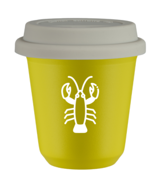 Kubek 150 ml ŻÓŁTY "Rak (biały)", z białą pokrywką Kubek 150 ml ŻÓŁTY "Rak (biały)", z białą pokrywką