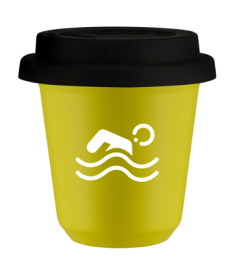 Kubek canary yellow 150 ml, PLYWAK (bialy) z pokrywka czarna