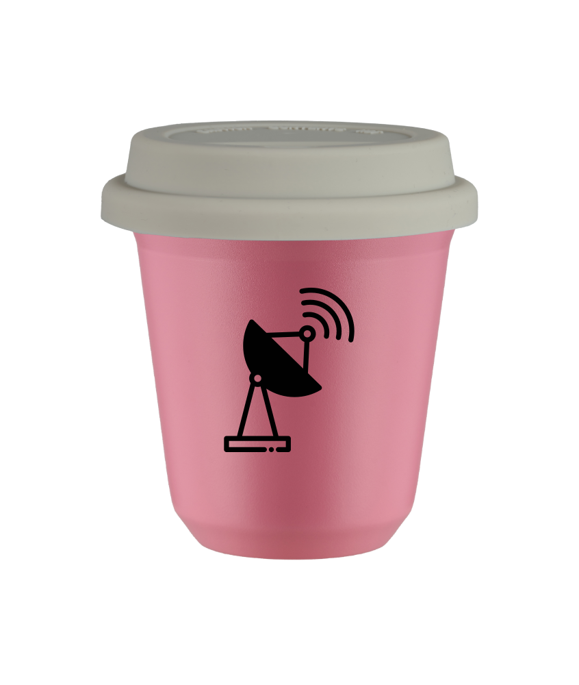 Kubek 150 ml RÓŻOWY "Antena (czarny)", z białą pokrywką