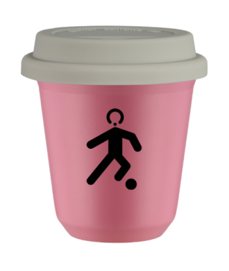 Kubek hot pink 150 ml, PILKA NOZNA (czarny) z pokrywka biala