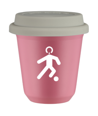 Kubek hot pink 150 ml, PILKA NOZNA (bialy) z pokrywka biala