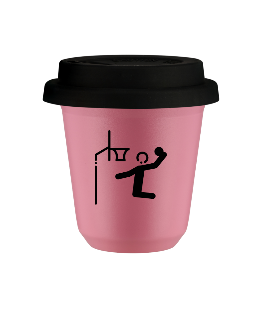 Kubek 150 ml RÓŻOWY "Koszykówka (czarny)", z czarną pokrywką