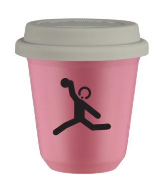 Kubek hot pink 150 ml, RZUT DYSKIEM z pokrywka biala