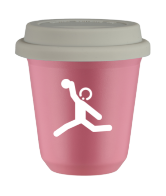 Kubek hot pink 150 ml, RZUT DYSKIEM (bialy) z pokrywka biala