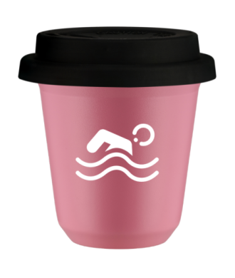 Kubek hot pink 150 ml, PLYWAK (bialy) z pokrywka czarna